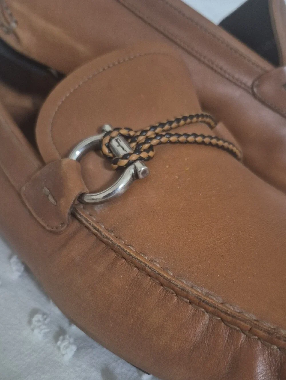 Salvatore Ferragamo Tan Leather Bit-Trim Loafers Size 11.